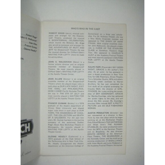 Say Goodnight Gracie Travel Light Theatre Program 1979 Ralph Pape Pendleton - Picture 4 of 5